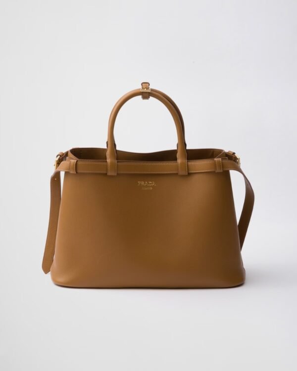Prada Buckle Medium Leather Double-Belted Handbag