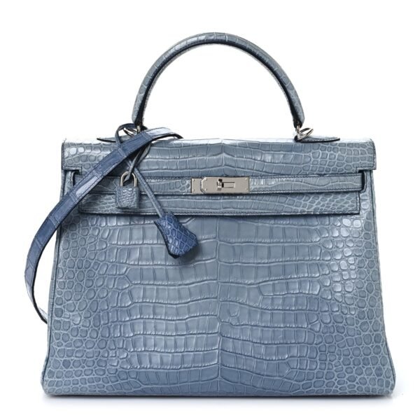 Matte Porosus Crocodile Kelly 35 Bleu Brighton